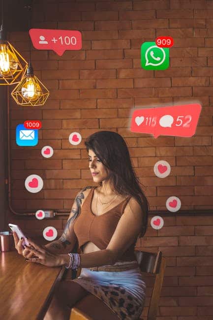 pexels-photo-2055500-2055500 Sitting Woman Using Smartphone With Hearts and Smartphone Icons